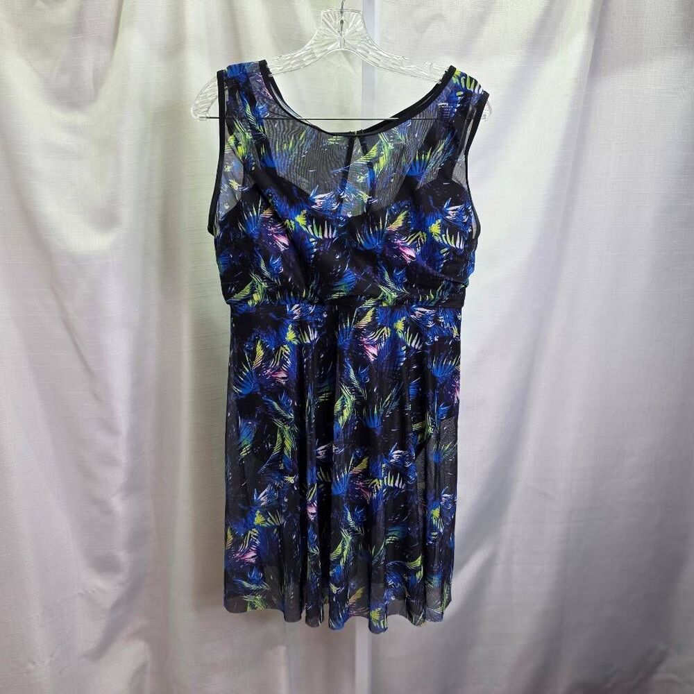 BloomChic Black Tropical Mesh Swim Dress Size 14/16